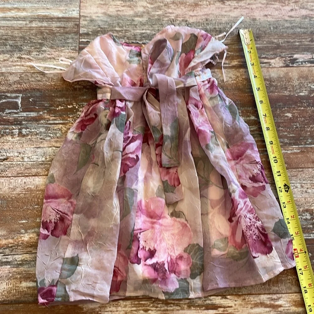 Biscotti pink floral 12 month dress with ribbon accents